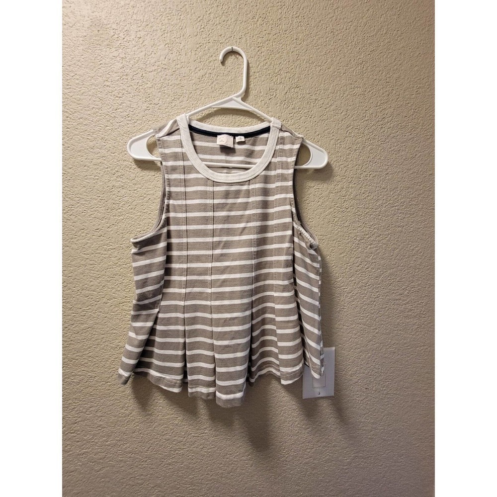 Anthropologie Beige and White Striped Sleeveless Tank